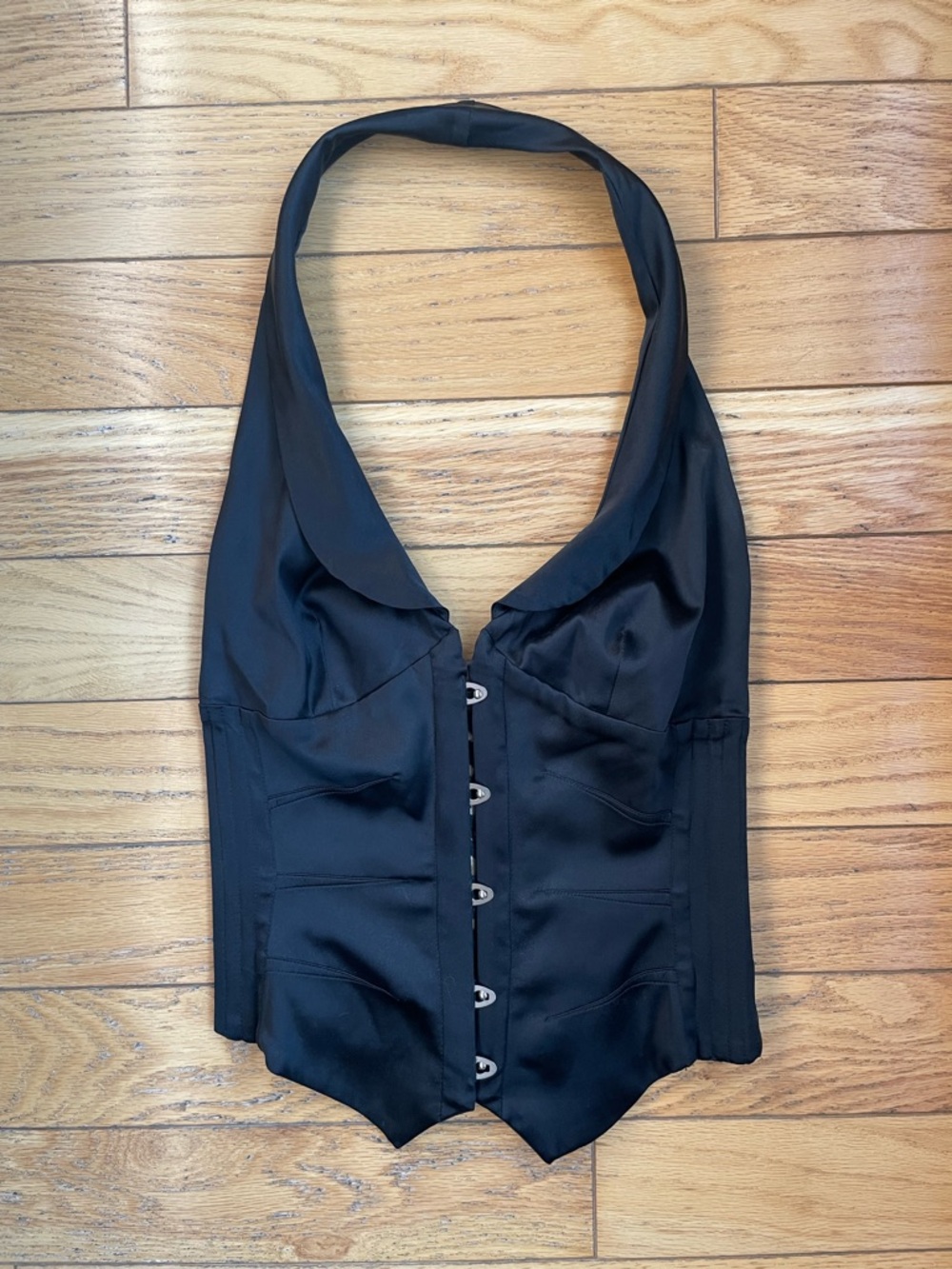ROBERTO CAVALLI Vintage S/S 2004 Black Silk Corset Halter Waist Cincher S